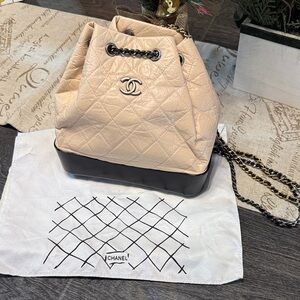 Chanel Beige Quilted Backpack with Black Base